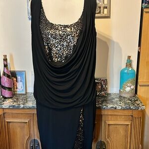 Ronni Nicole Black Sequin Draped Evening Dress